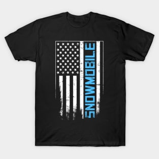 Distressed Snowmobile & United States Flag T-Shirt